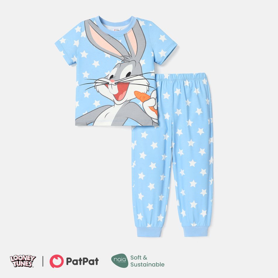 Looney Tunes 2pcs Toddler Girl/Boy Character Print Short-sleeve Tee and Pants Set Azure- big image 1