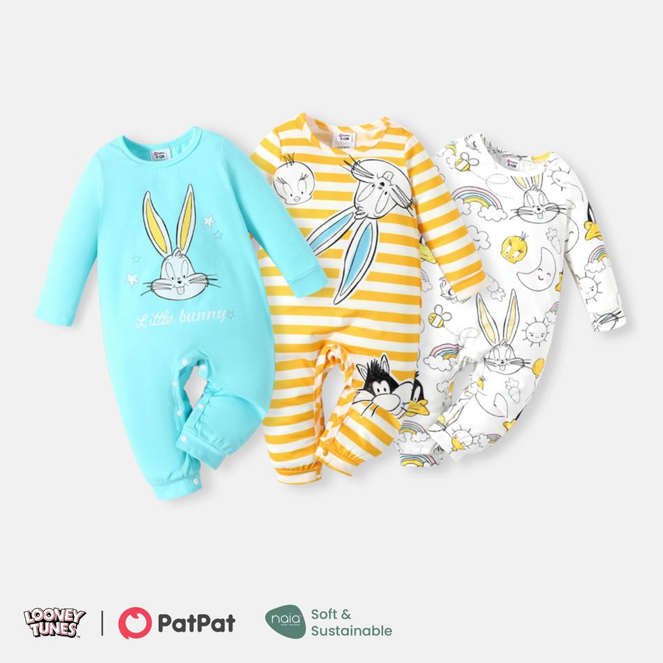 Looney Tunes Baby Boy/Girl Animal Print Striped Long-sleeve Naia™ Jumpsuit Yellow big image 2