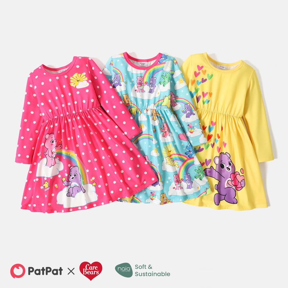 Care Bears Toddler Girl Rainbow/Heart Print/Polks dots Long-sleeve Dress Blue big image 6