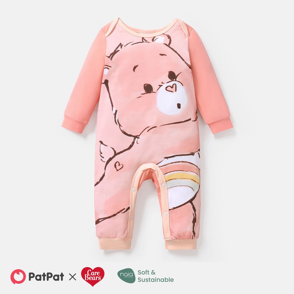 Care Bears Baby Boy/Girl Cartoon Bear Print Long-sleeve Cotton Jumpsuit Pink