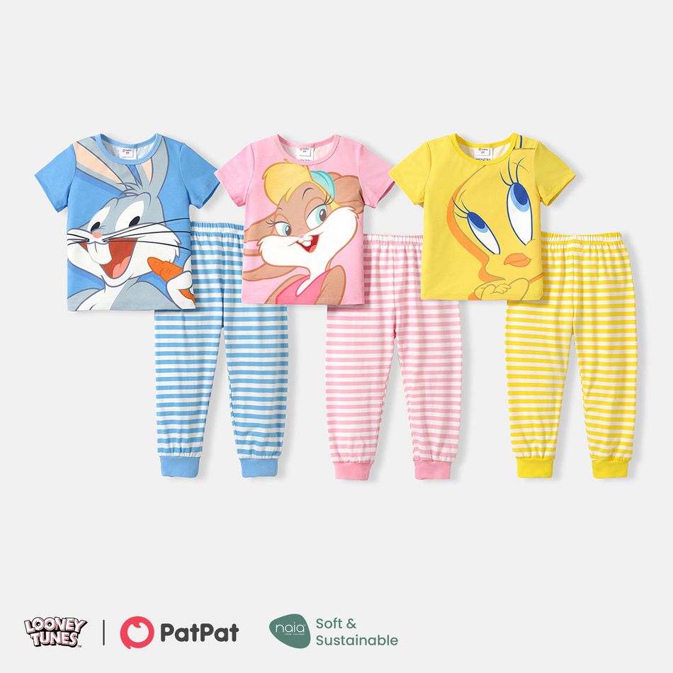 Looney Tunes 2pcs Toddler Girl/Boy Naia Character Print Short-sleeve Tee and Stripe Cotton Pants Set Pink big image 7