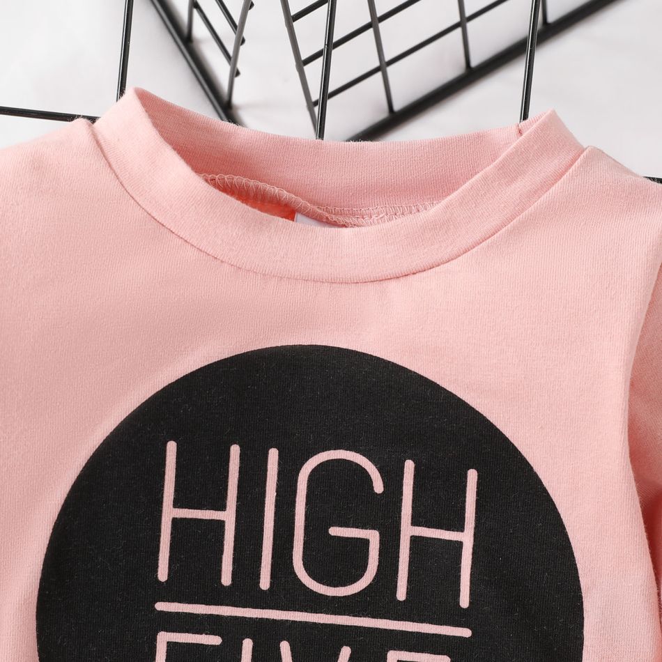 2pcs Baby Boy/Girl 95% Cotton Long-sleeve Letter Print Sweatshirt and Pants Set Light Pink big image 4