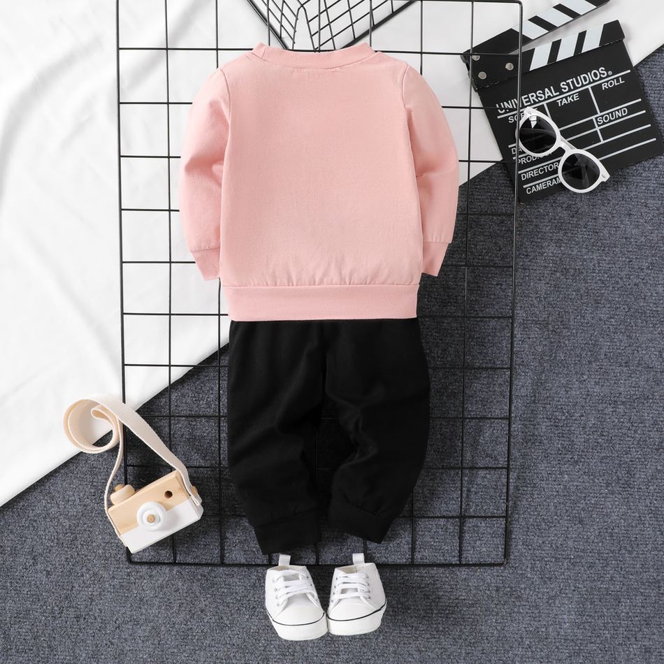 2pcs Baby Boy/Girl 95% Cotton Long-sleeve Letter Print Sweatshirt and Pants Set Light Pink big image 3