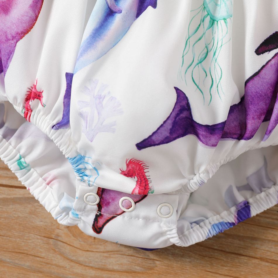 2pcs Baby Girl Allover Dolphin Print Flutter-sleeve Romper & Headband Set Colorful big image 4