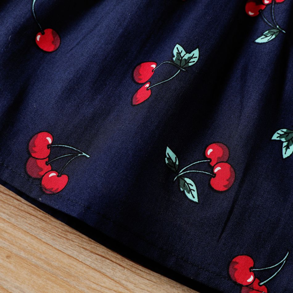 100% Cotton Cherry Print Backless Sleeveless Baby Dress Royal Blue big image 4