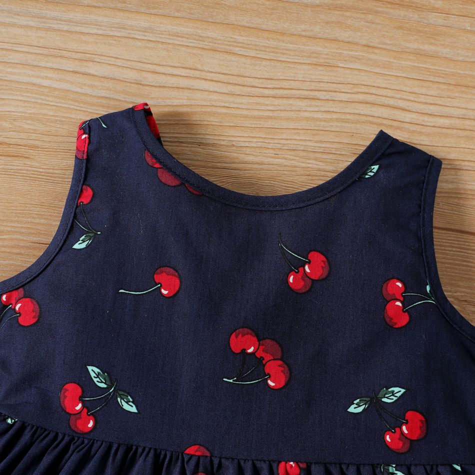 100% Cotton Cherry Print Backless Sleeveless Baby Dress Royal Blue big image 3