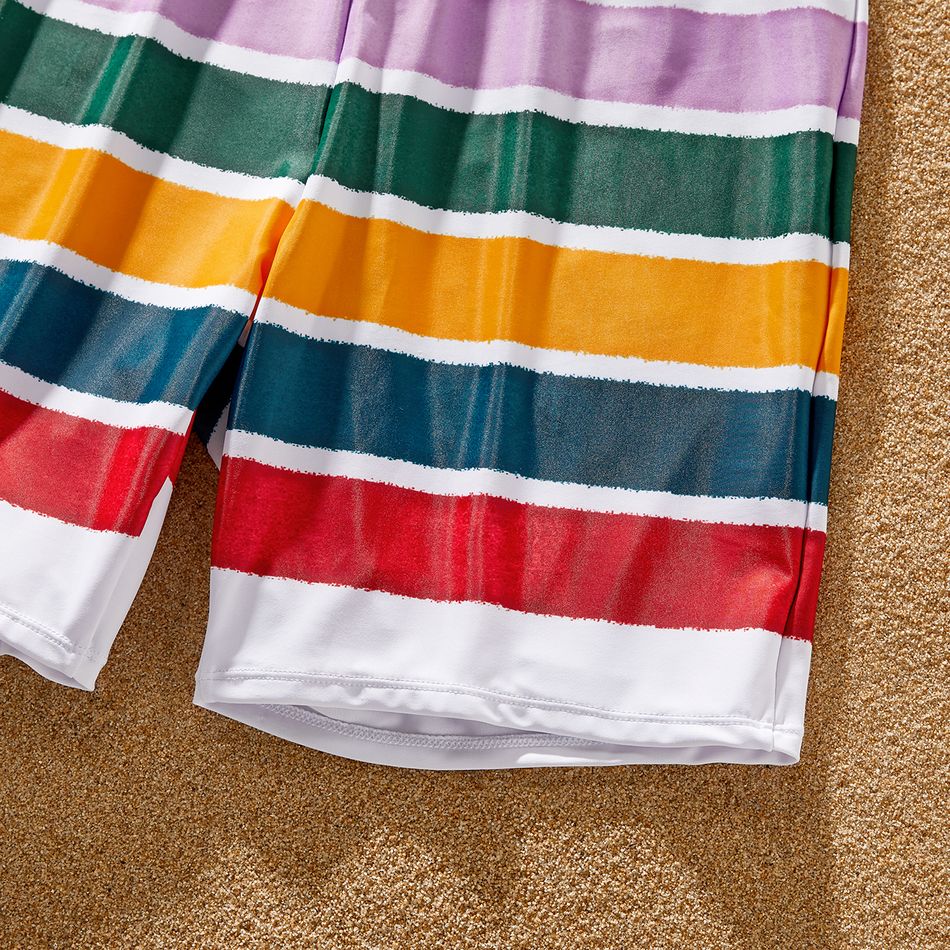 Family Matching Colorful Striped Ruffle-sleeve Cut Out One-piece Swimsuit or Swim Trunks Shorts COLOREDSTRIPES big image 8