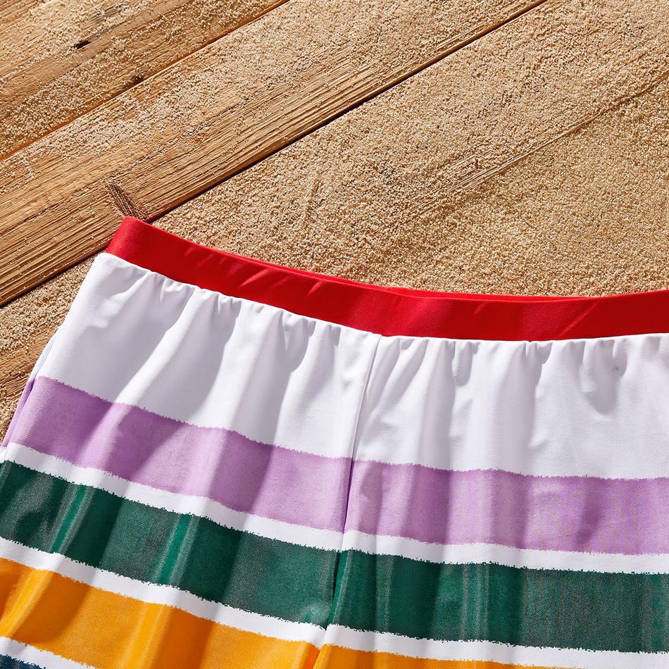 Family Matching Colorful Striped Ruffle-sleeve Cut Out One-piece Swimsuit or Swim Trunks Shorts COLOREDSTRIPES big image 7