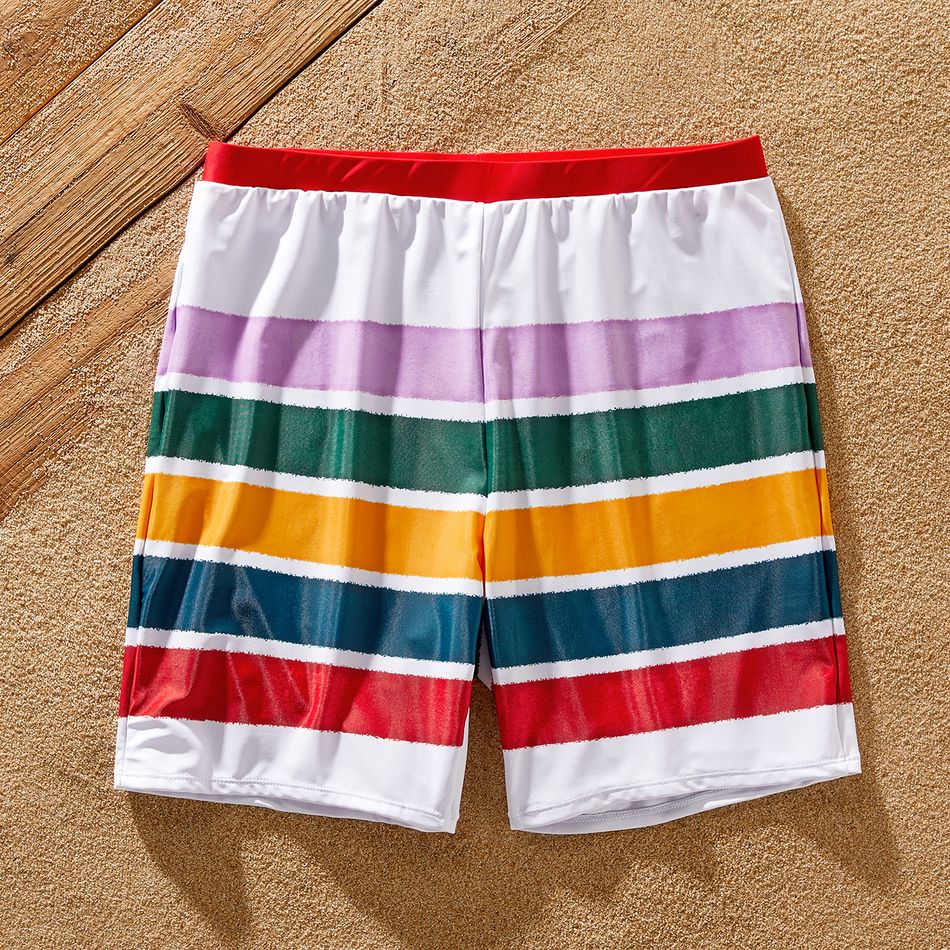 Family Matching Colorful Striped Ruffle-sleeve Cut Out One-piece Swimsuit or Swim Trunks Shorts COLOREDSTRIPES big image 6