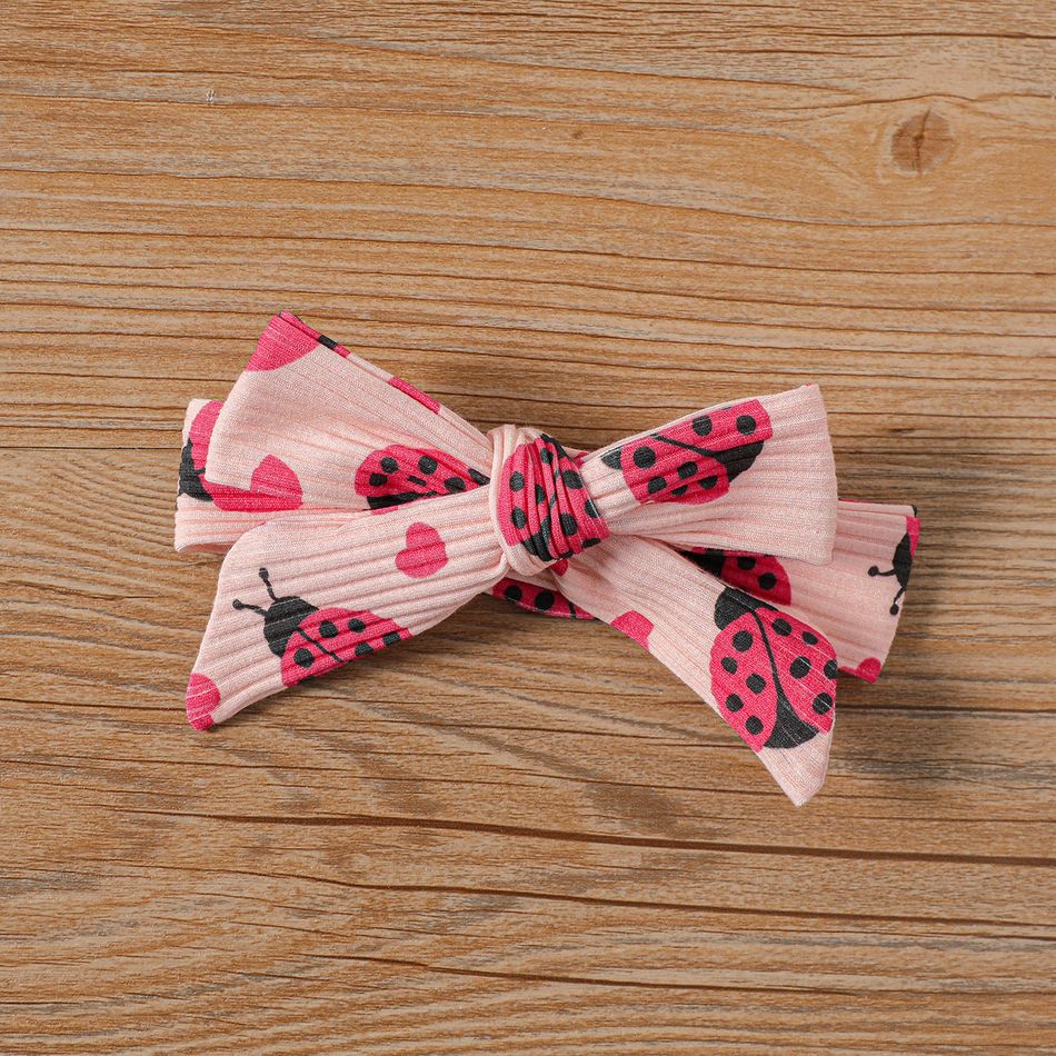 3pcs Baby Girl Cotton Ribbed Allover Ladybird Print Cami Top and Bow Decor Ruffled Skirt & Headband Set Pink
