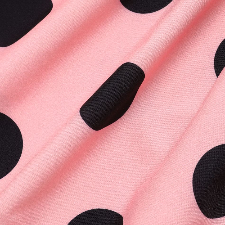 Kid Girl Polka Dots Print Ruffled Cold Shoulder Dress Pink big image 5
