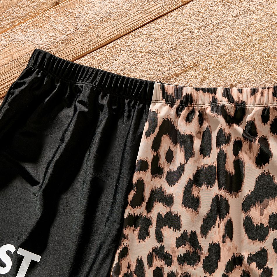 Family Matching Leopard & Black Spliced One Shoulder One-piece Swimsuit or Letter Graphic Swim Trunks Shorts Black big image 13