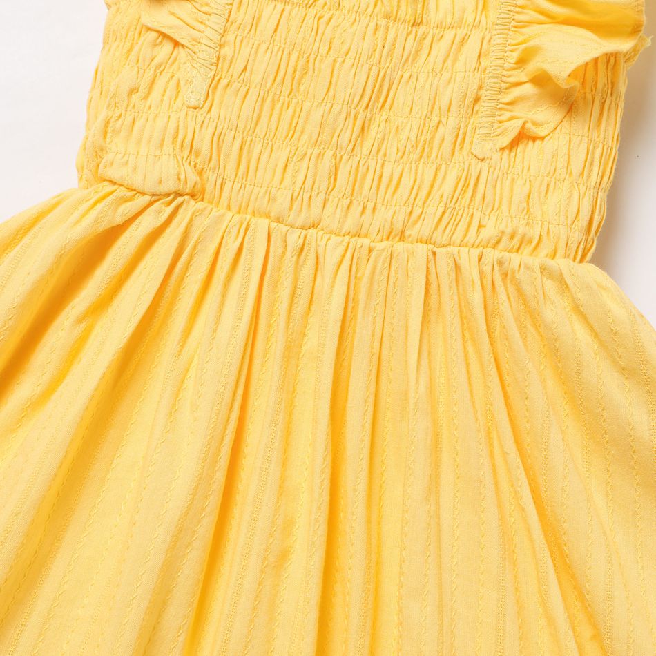 Toddler Girl Ruffled Smocked Floral Print/ Yellow Flutter-sleeve Dress Yellow big image 5
