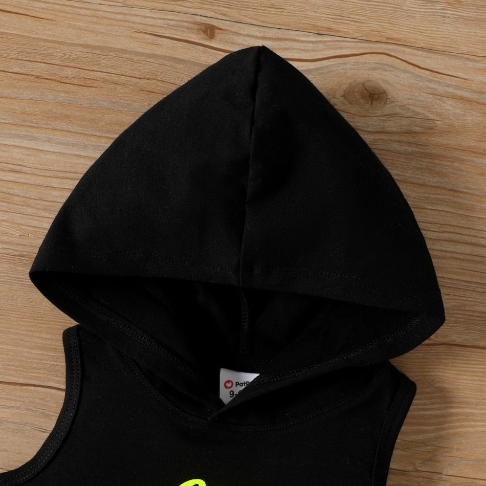 2pcs Baby Boy Cotton Letter Print Hooded Tank Top & Shorts Set Black big image 4