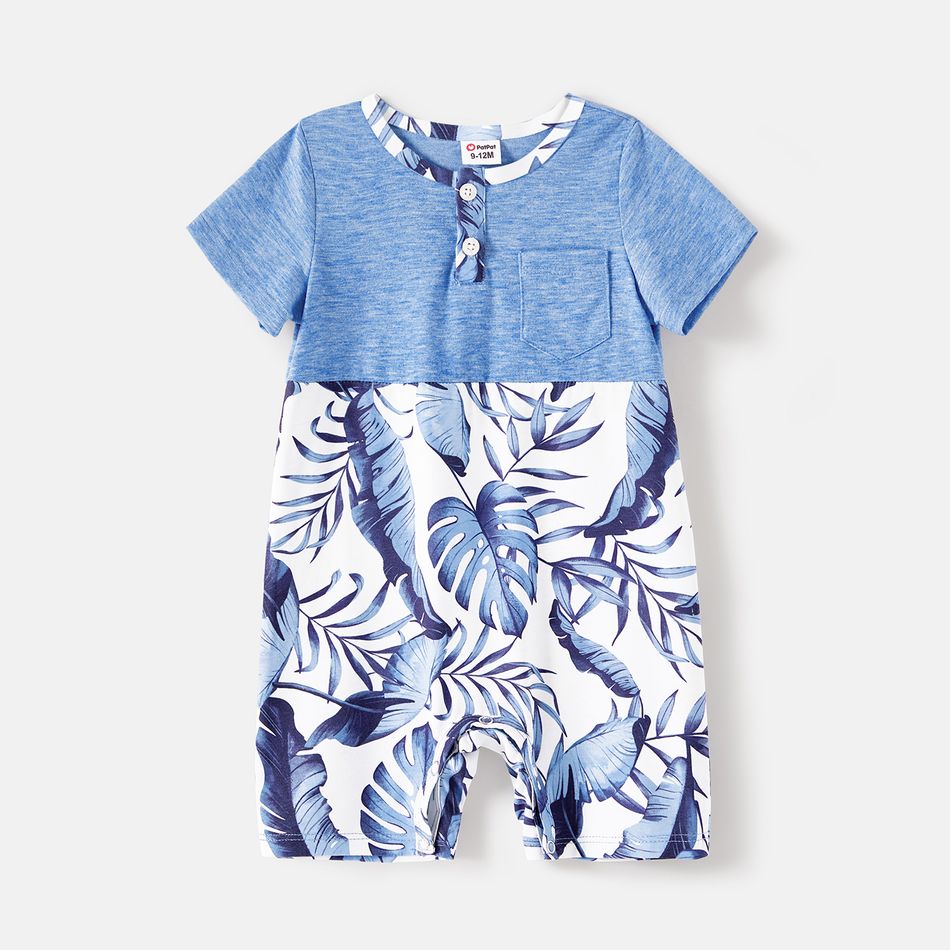 Family Matching Allover Leaf Print Naia™ Cami Dresses and Short-sleeve Colorblock T-shirts Sets lightbluewhite big image 18