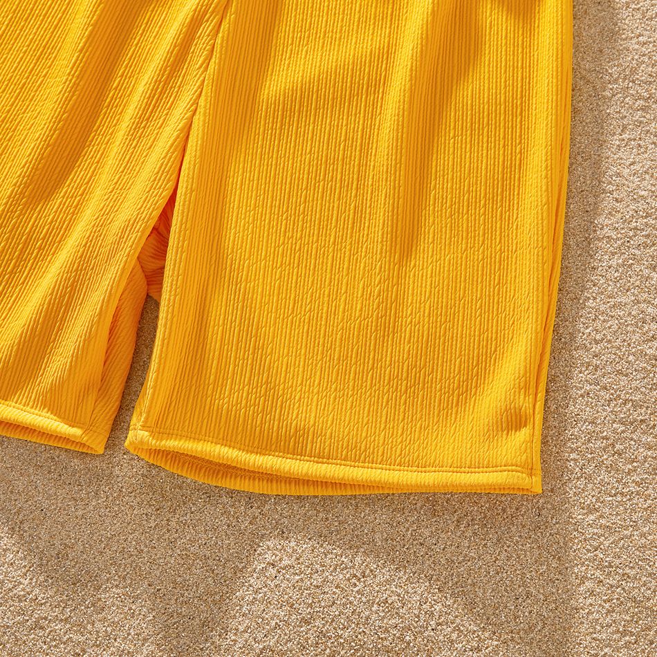 Family Matching Colorblock One Shoulder Cut Out One-piece Swimsuit or Swim Trunks Shorts yellowwhite big image 15