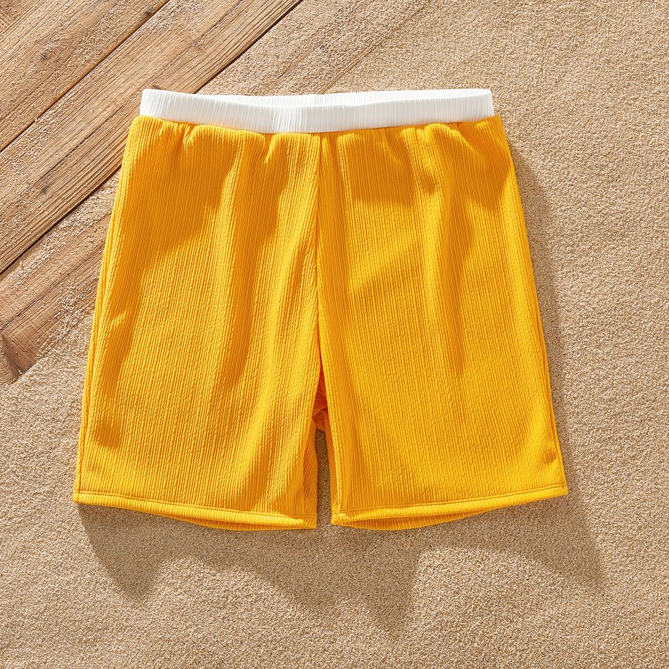 Family Matching Colorblock One Shoulder Cut Out One-piece Swimsuit or Swim Trunks Shorts yellowwhite big image 13