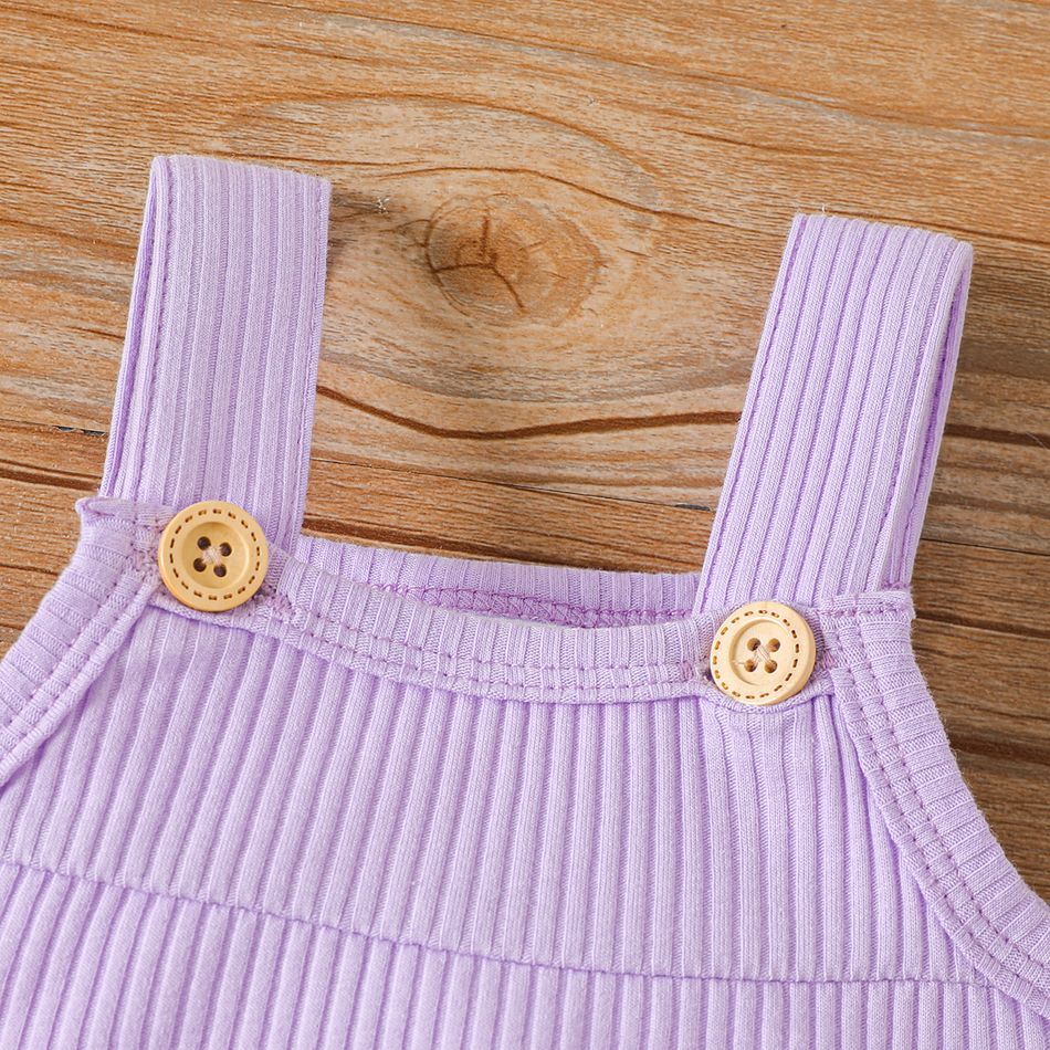 Baby Girl 100% Cotton Solid Color Ribbed Sleeveless Rompers Purple big image 3