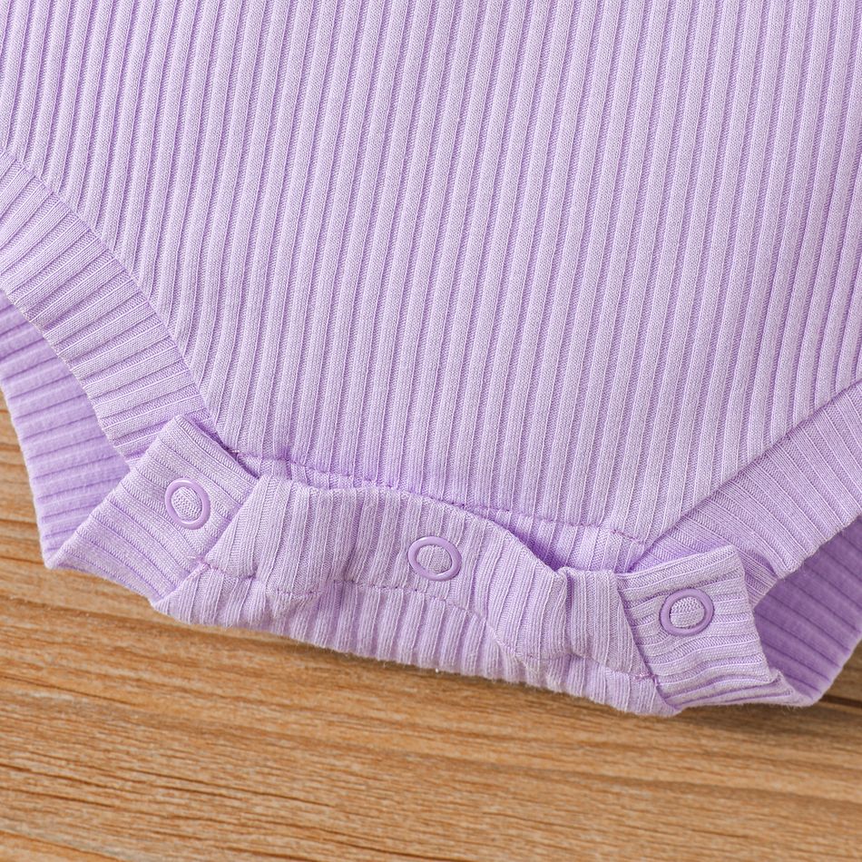 Baby Girl 100% Cotton Solid Color Ribbed Sleeveless Rompers Purple big image 4
