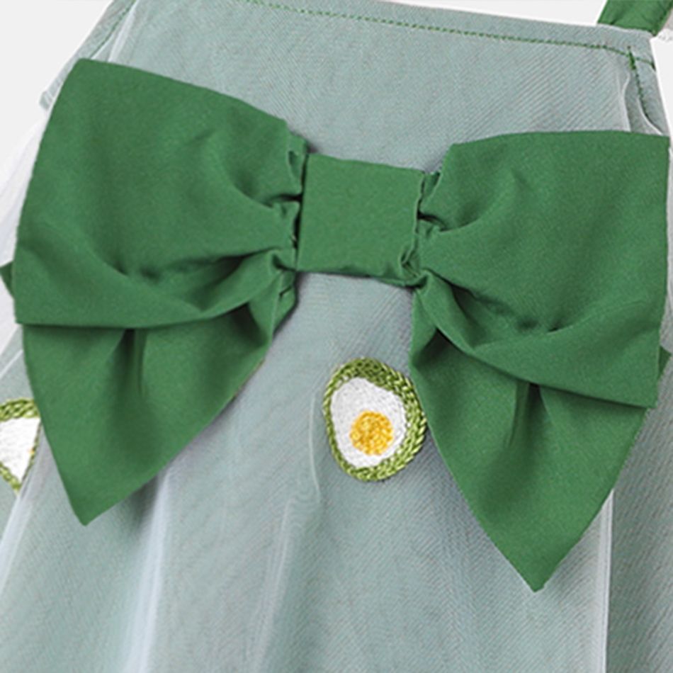 Baby Girl Contrast Bow Front Avocado Embroidered Mesh Flutter-sleeve Dress LemonGreen big image 4