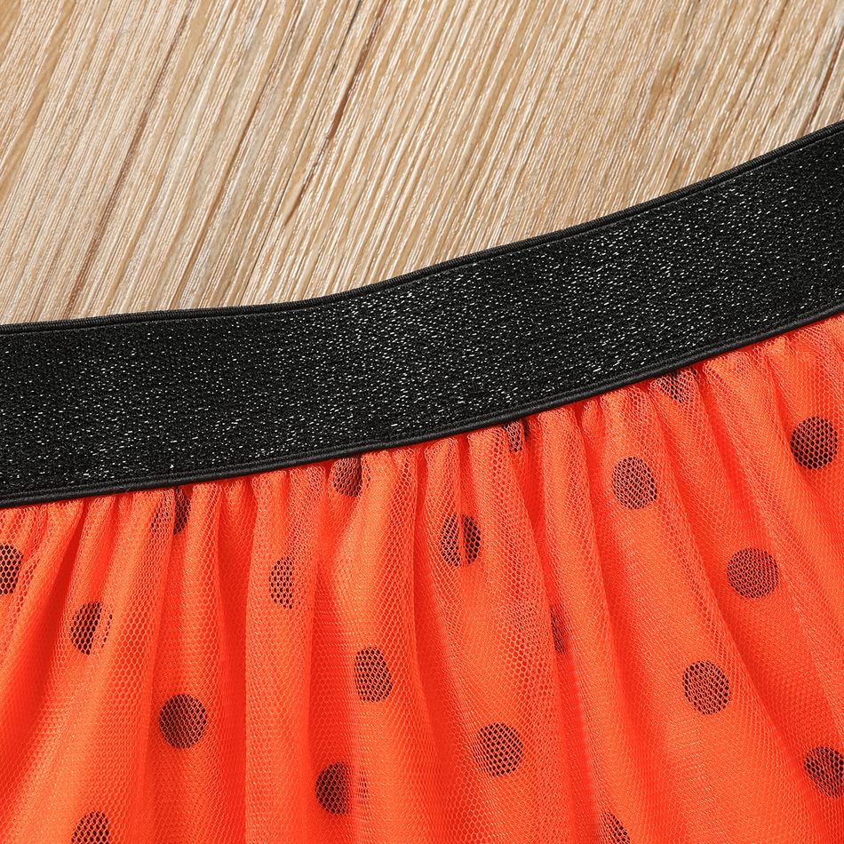 2pcs Kid Girl Figure Print Short-sleeve Tee and Polka dots Mesh Skirt Set Orange