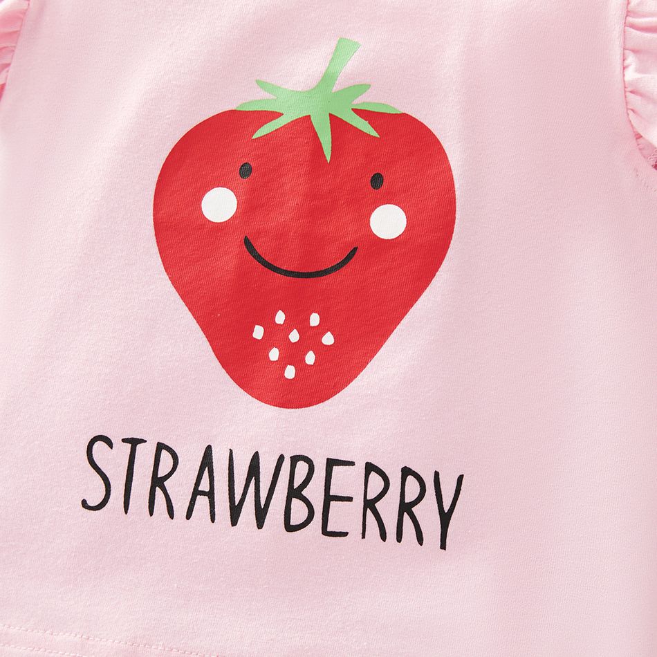 3pcs Strawberry and Stripe Print Flutter-sleeve Pink Baby Set Pink big image 3