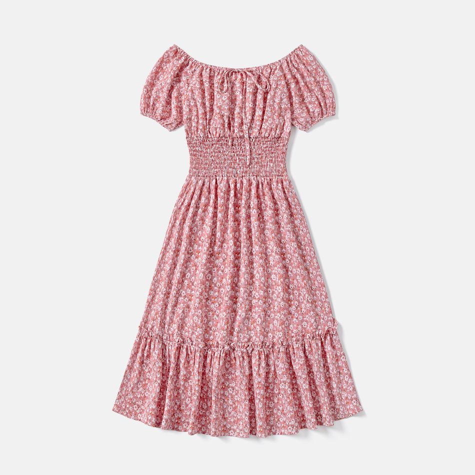 Mommy and Me Allover Floral Print Off Shoulder Short-sleeve Dresses Pink big image 10