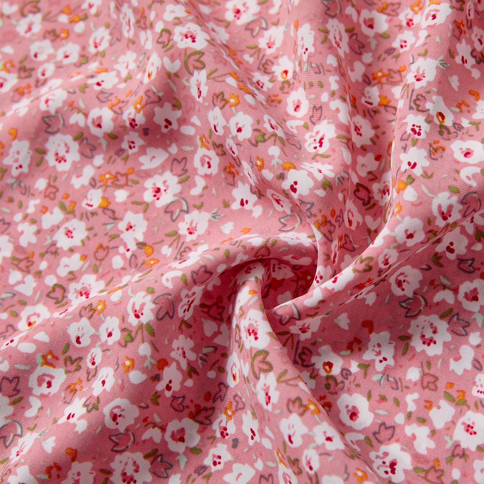 Mommy and Me Allover Floral Print Off Shoulder Short-sleeve Dresses Pink big image 5
