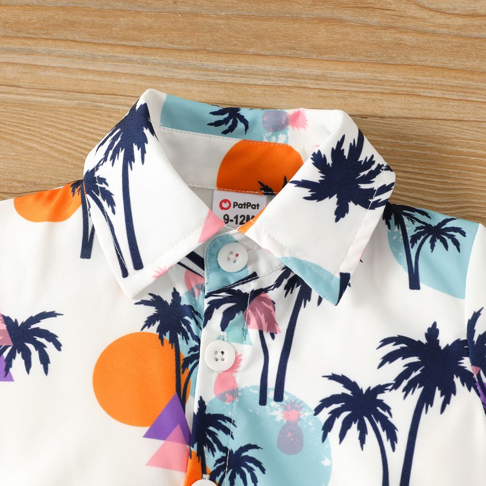 Baby Boy Allover Coconut Tee & Dots Print Button Front Short-sleeve Romper Multicolour-1 big image 3