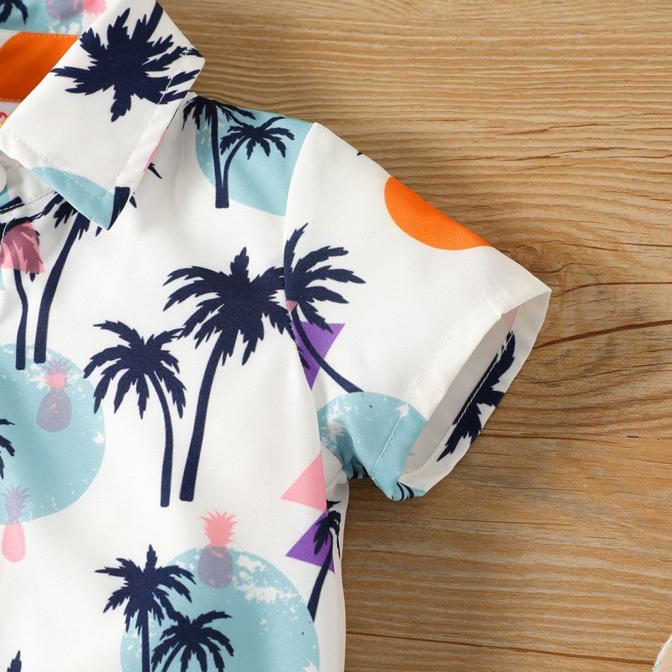 Baby Boy Allover Coconut Tee & Dots Print Button Front Short-sleeve Romper Multicolour-1