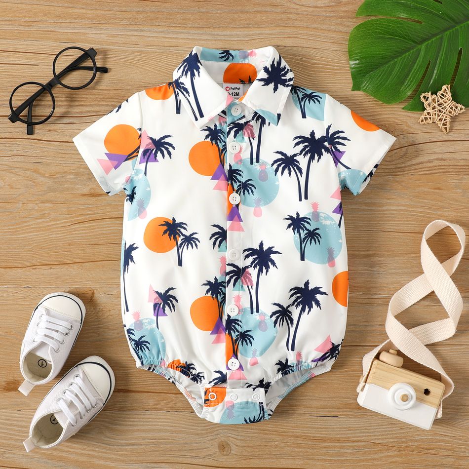 Baby Boy Allover Coconut Tee & Dots Print Button Front Short-sleeve Romper Multicolour-1 big image 1