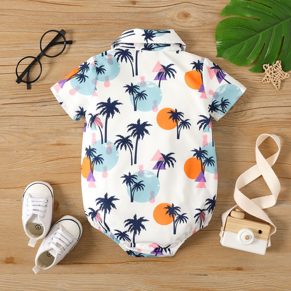 Baby Boy Allover Coconut Tee & Dots Print Button Front Short-sleeve Romper Multicolour-1 big image 2