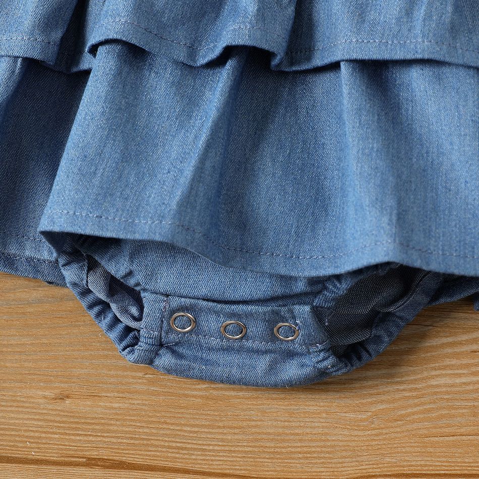 Baby Girl 95% Cotton Denim Shirred Layered Strap Dress DENIMBLUE big image 5
