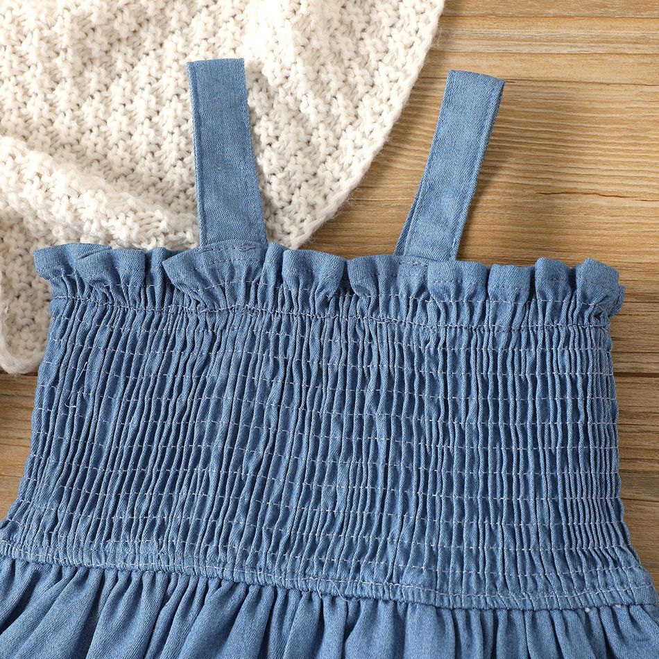 Baby Girl 95% Cotton Denim Shirred Layered Strap Dress DENIMBLUE big image 3