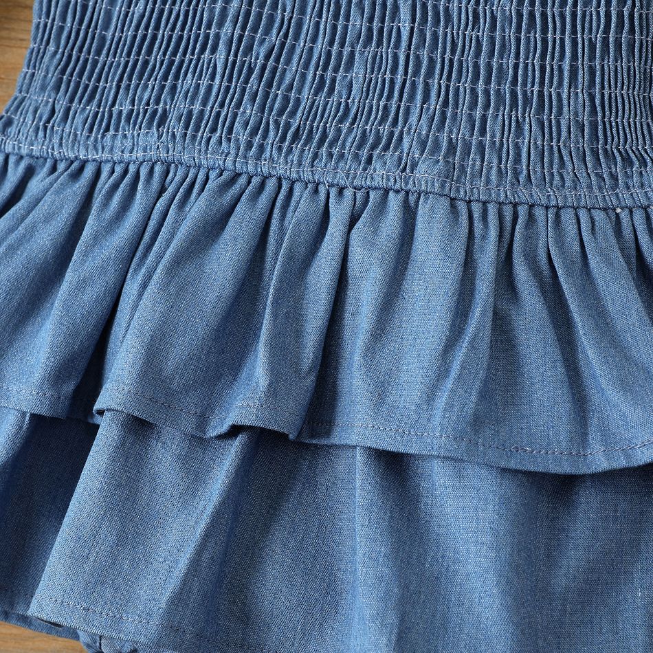 Baby Girl 95% Cotton Denim Shirred Layered Strap Dress DENIMBLUE big image 4