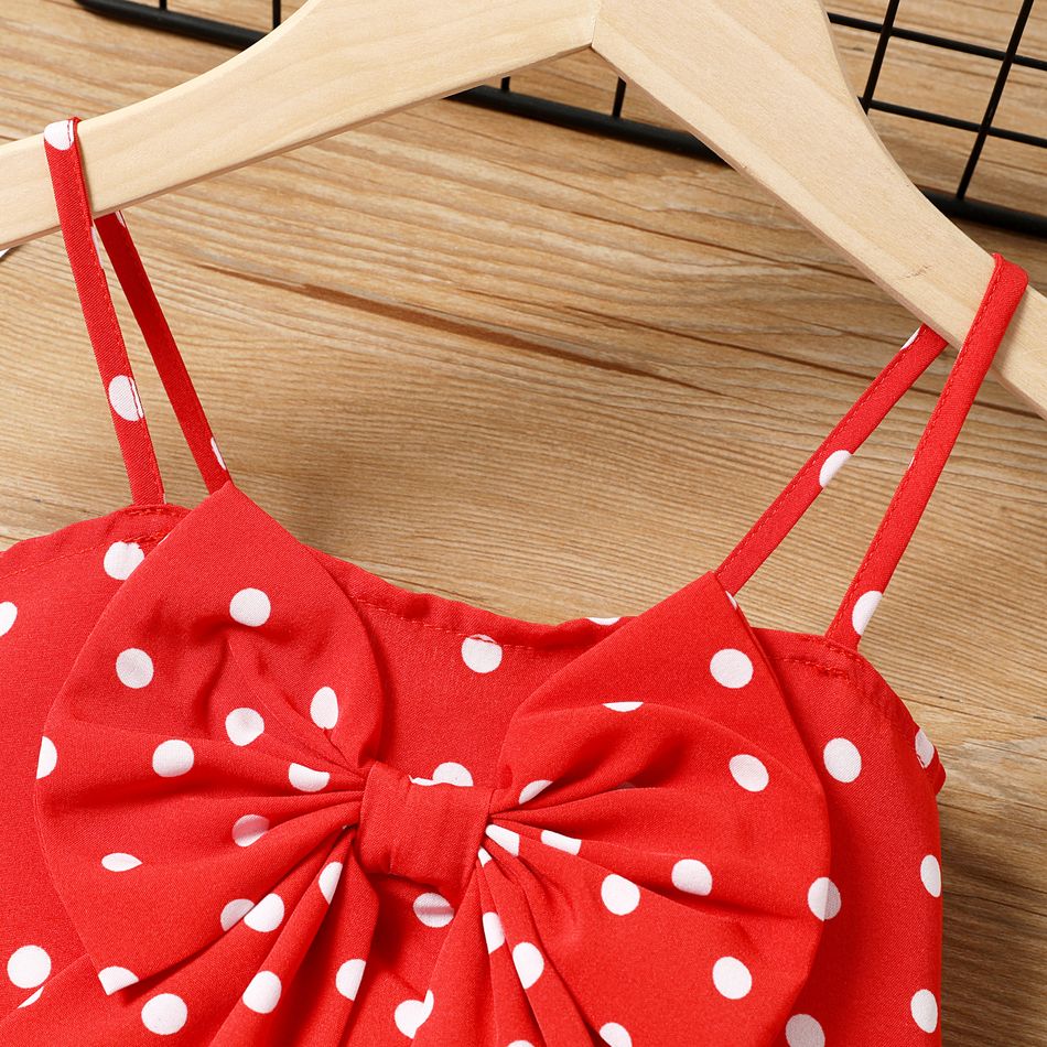 2pcs Toddler Girl Bow Front Polka Dots Camisole and Skirt Set Red big image 3