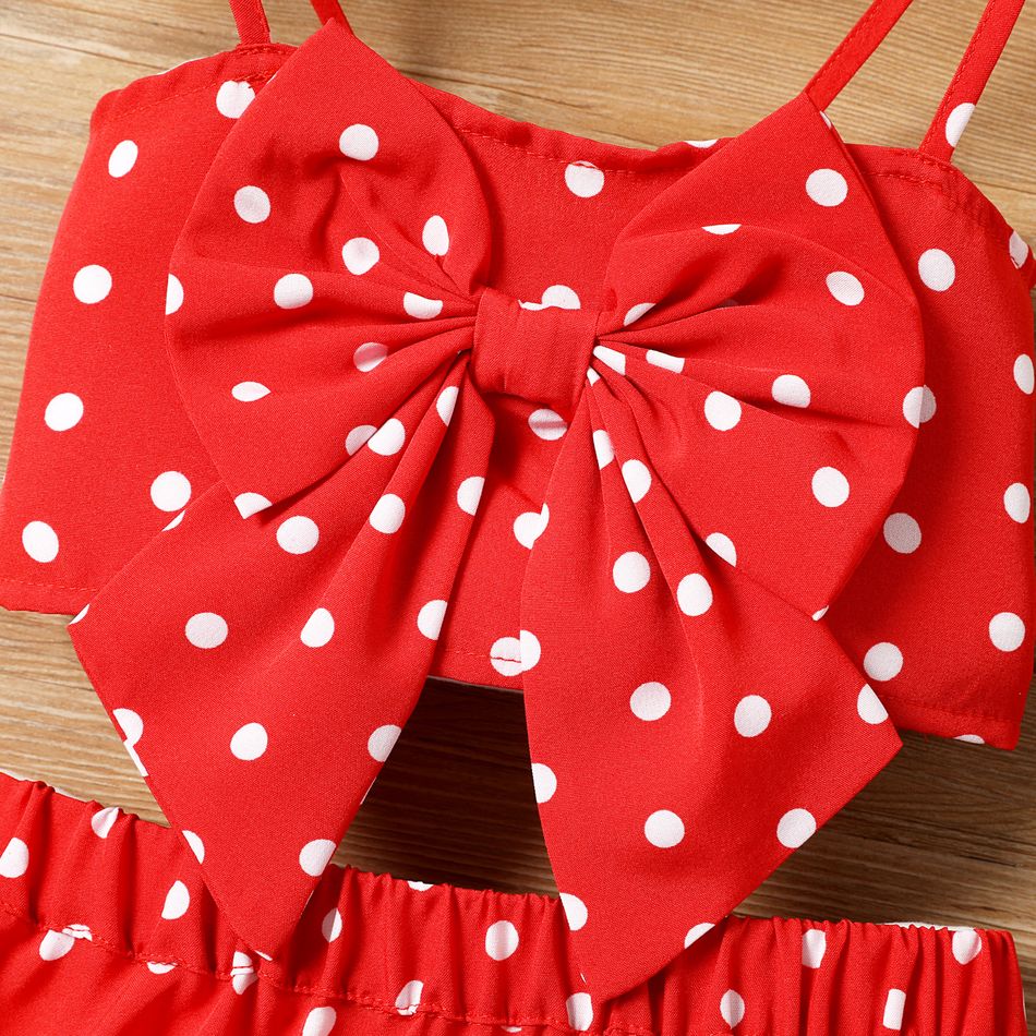 2pcs Toddler Girl Bow Front Polka Dots Camisole and Skirt Set Red big image 2