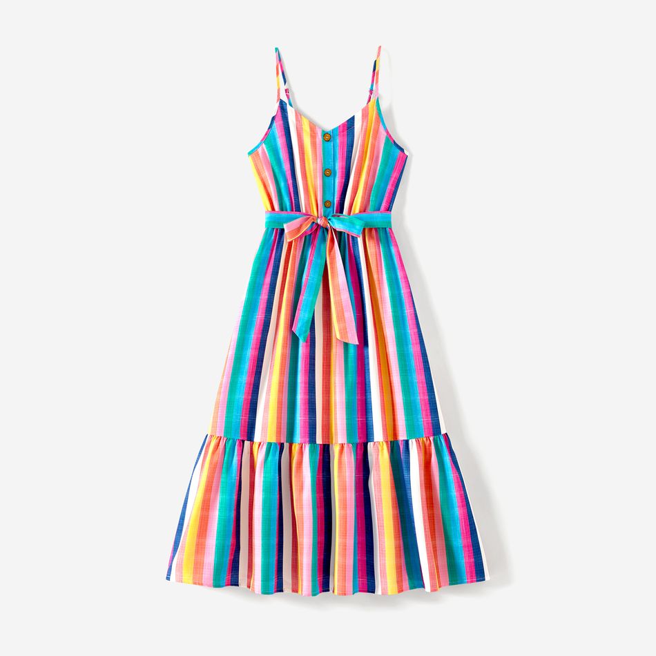 Mommy and Me Colorful Striped Sleeveless Belted Dresses Colorful big image 2