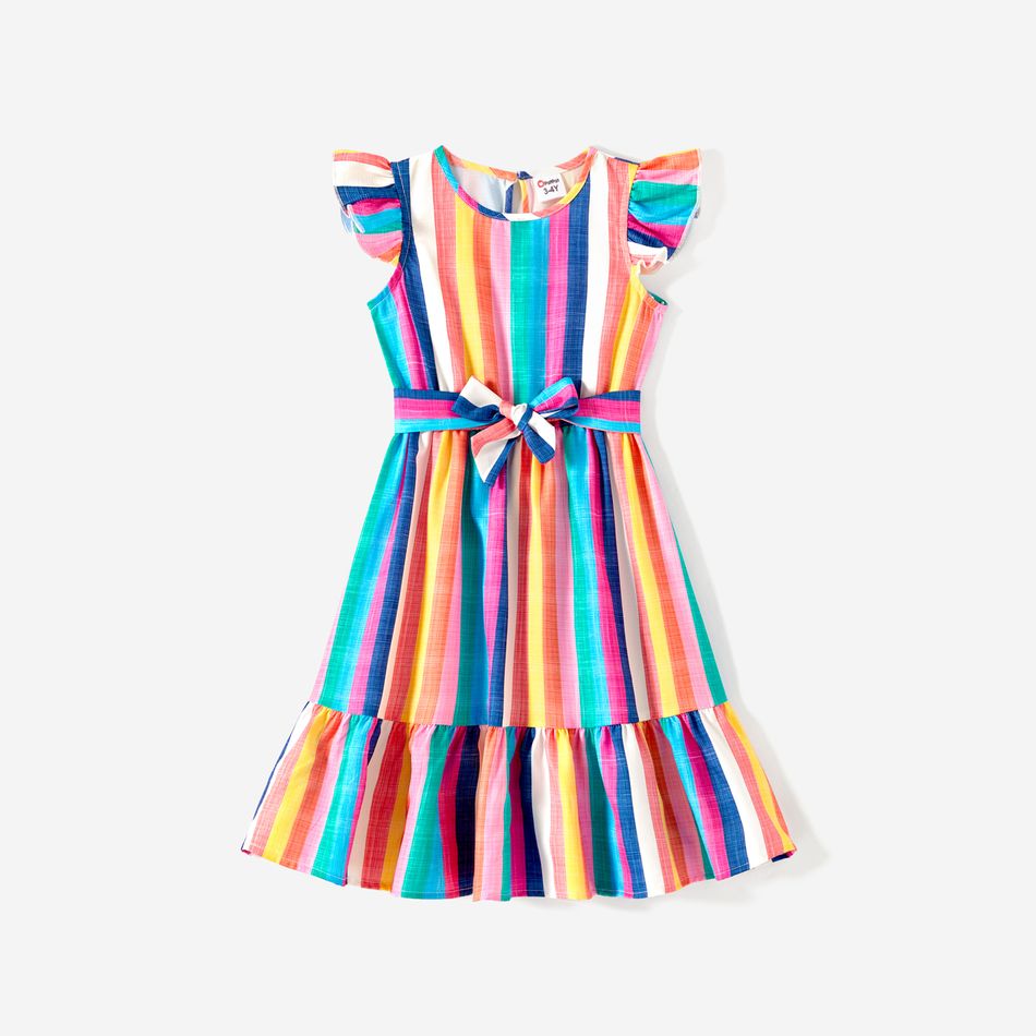 Mommy and Me Colorful Striped Sleeveless Belted Dresses Colorful big image 6