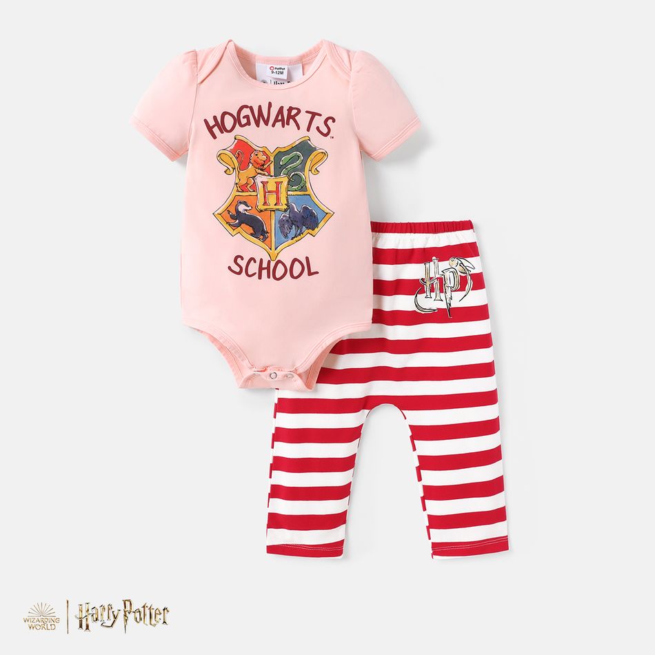 Harry Potter Baby/Toddler Girl 2pcs Puff Sleeve Cotton Romper and Stripe Leggings Set Pink big image 1