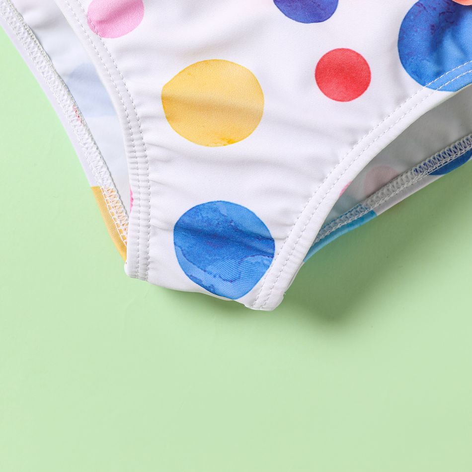 2pcs Toddler Girl Polka dots Bowknot Design Ruffled Swimsuit Deep Blue