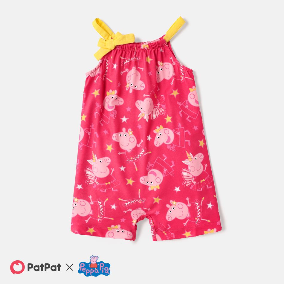 Peppa Pig Toddler Girl Character Print Bow Decor Slip Romper Pink