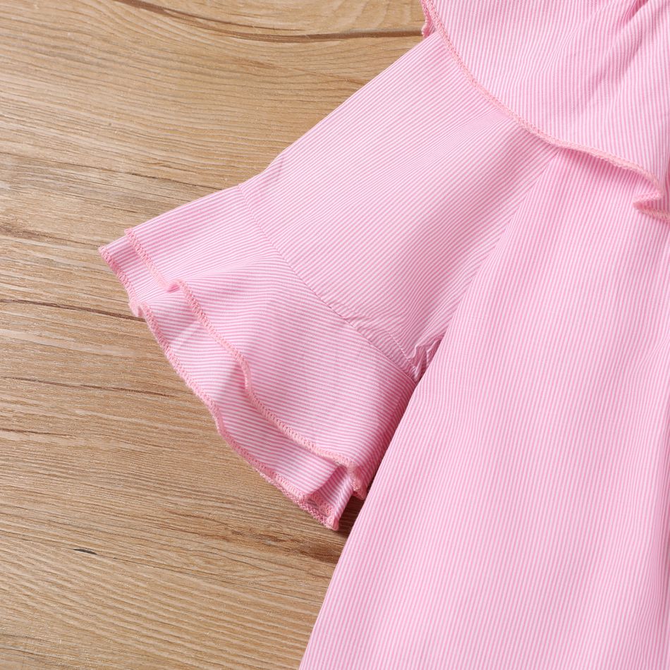 2pcs Toddler Girl 100% Cotton Trendy Stripe Ruffled Top and Ripped Pants Set Pink big image 4
