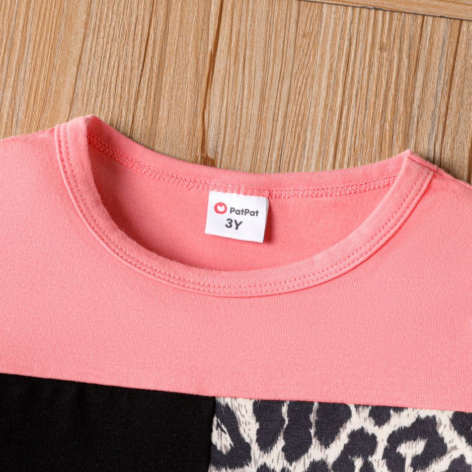 2 Stück Kleinkinder Mädchen Stoffnähte Lässig Leopardenmuster T-Shirt-Sets rosa big image 3
