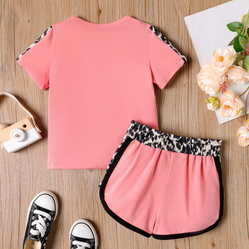 2 Stück Kleinkinder Mädchen Stoffnähte Lässig Leopardenmuster T-Shirt-Sets rosa big image 2