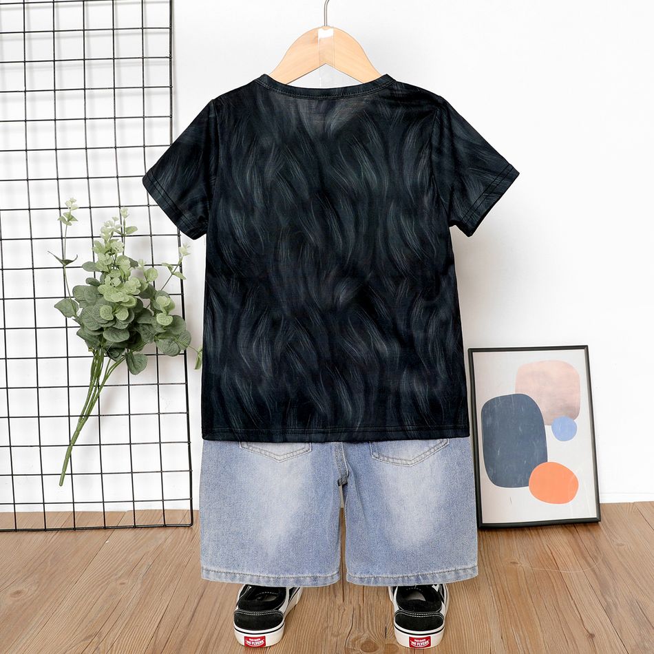 Kid Boy Animal Lion Print Short-sleeve Black Tee / Ripped Denim Shorts Black big image 5