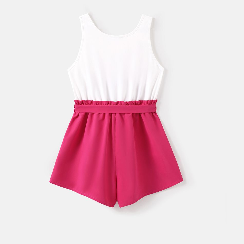 Barbie Sibling Matching Short-sleeve Letter Print Spliced Rompers White big image 3