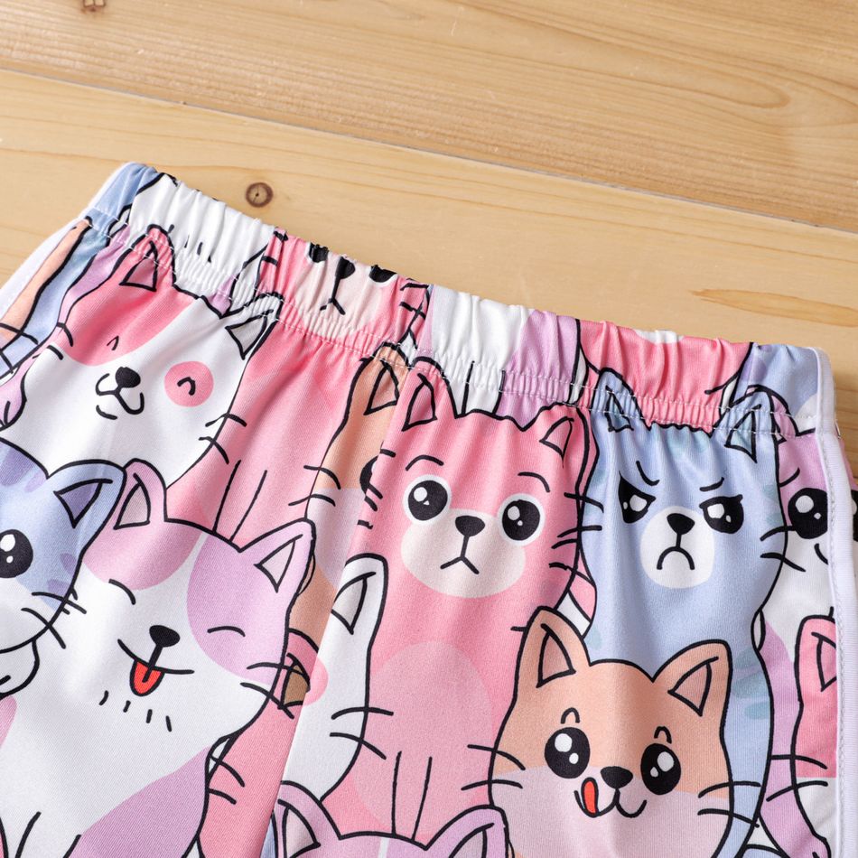 Kid Girl Cute Cat Print Camisole and Shorts Set Pink big image 4