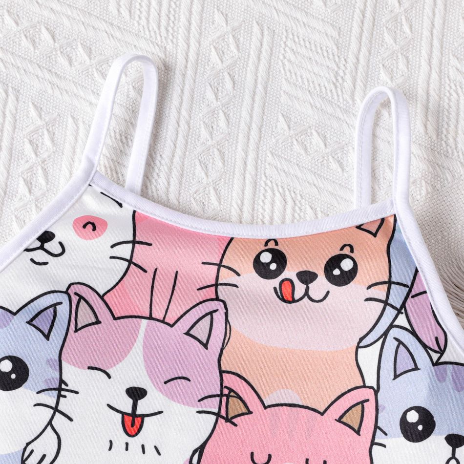Kid Girl Cute Cat Print Camisole and Shorts Set Pink big image 3