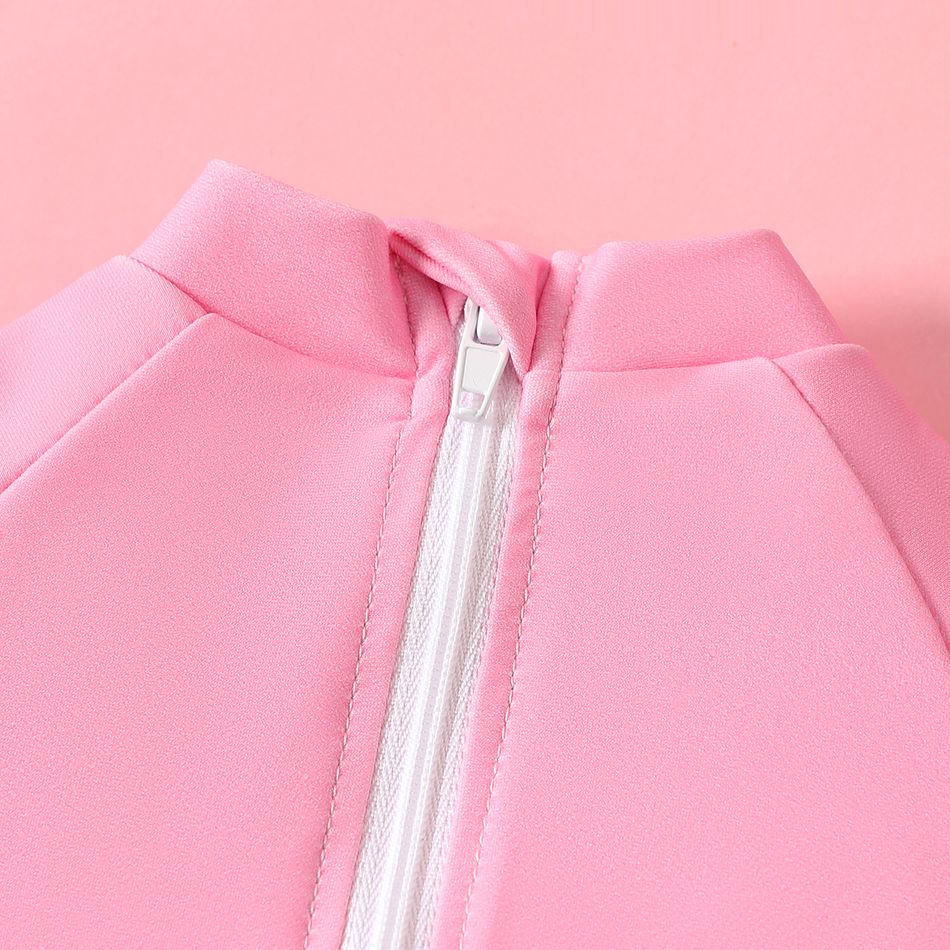 Baby Girl Unicorn Print Colorful Ruffle Trim Short-sleeve One-piece Swimsuit Pink big image 4